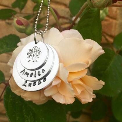 Family Tree Necklace, Hand Stamped ..