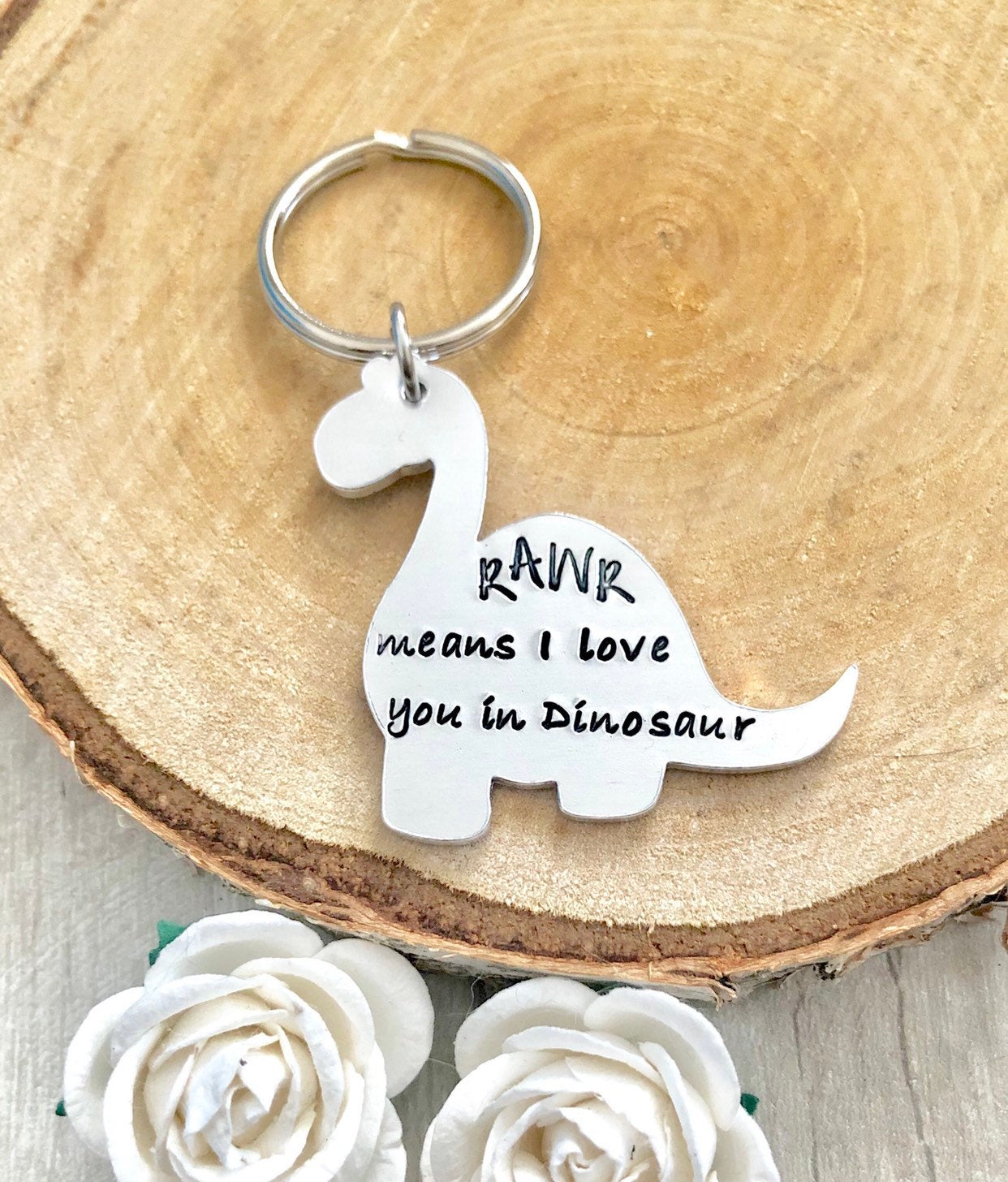 Rawr means I love you in dinosaur, Valentines Day, Valentines Present, For Him, For Her, Valentine Gift, I love you, dinosaur, hand stamped