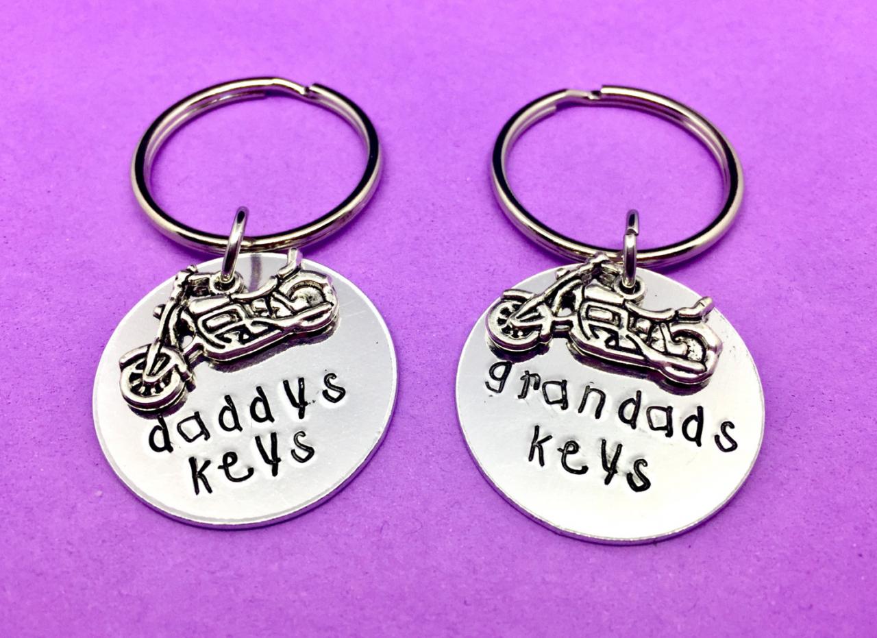 Daddy's Keys, Grandads Keys, Motorbike, Keyring, Keychain, Personalised Keyring, Motorbike Keyring, Hand Stamped, For Him, Biker,