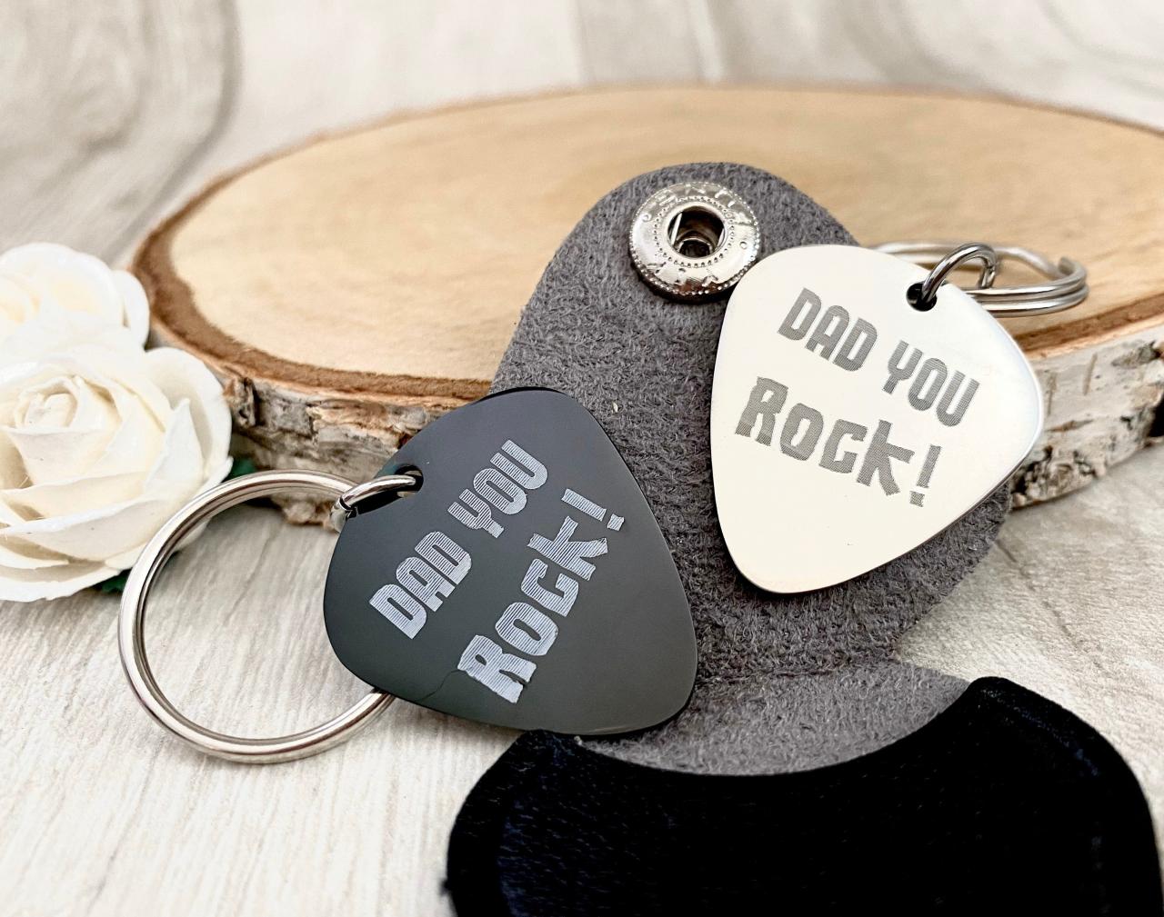 Guitar Pick, Dad You Rock, Fathers Day Gift for Dad, Engraved, Stainless Steel,