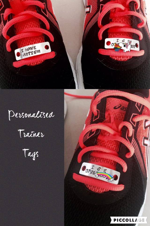 Trainer Tags, Personalised Trainer Tags, Ice, In Case Of Emergency, Autism, Emergency Contact, Running, Safety, Shoe Tags, Safety Tags