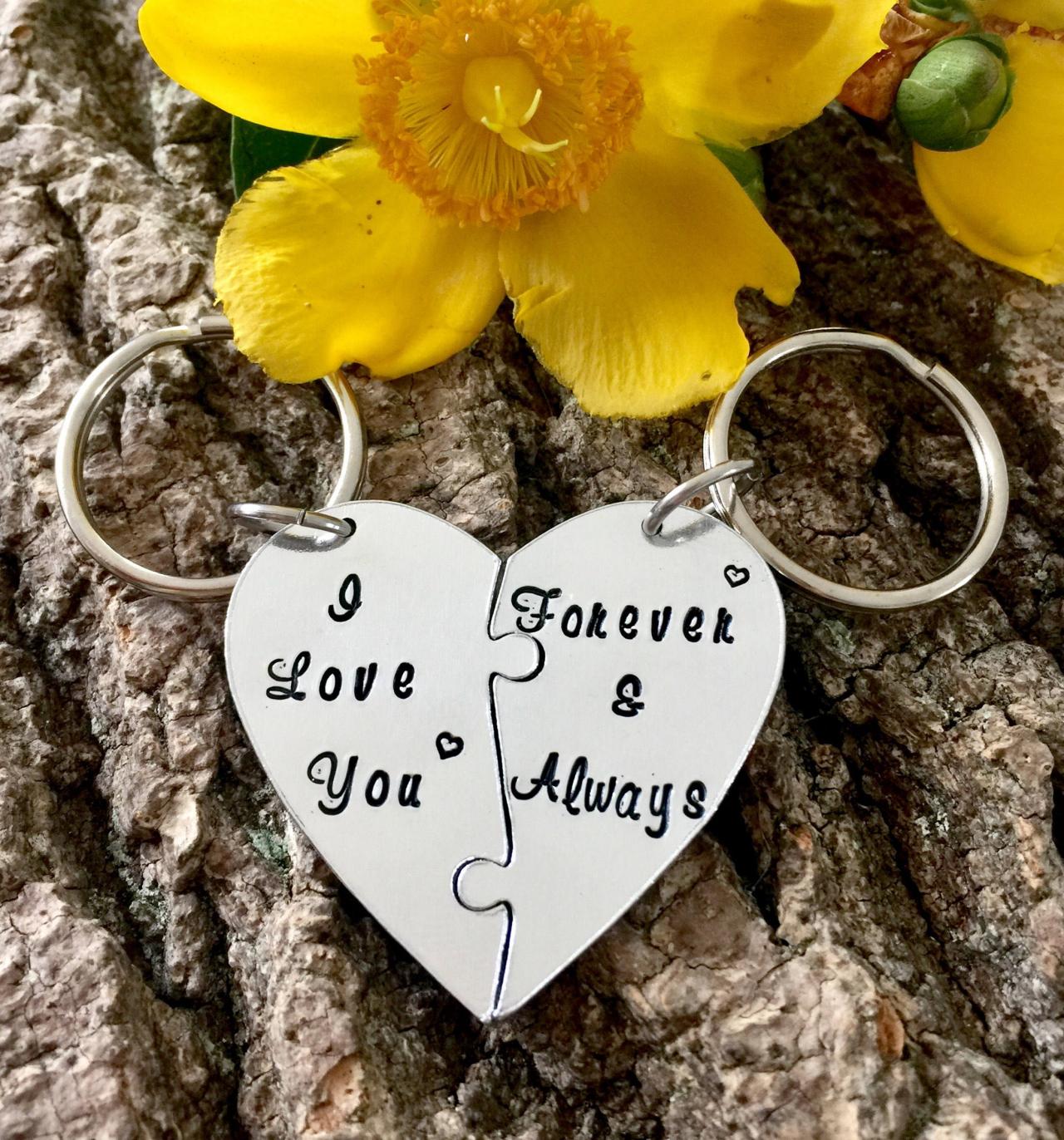 Couples Keyrings, Valentine's Day, Valentine Present, Valentine Gift, For Him, For Her, His and Hers, Handstamped, I love you, Puzzle Piece