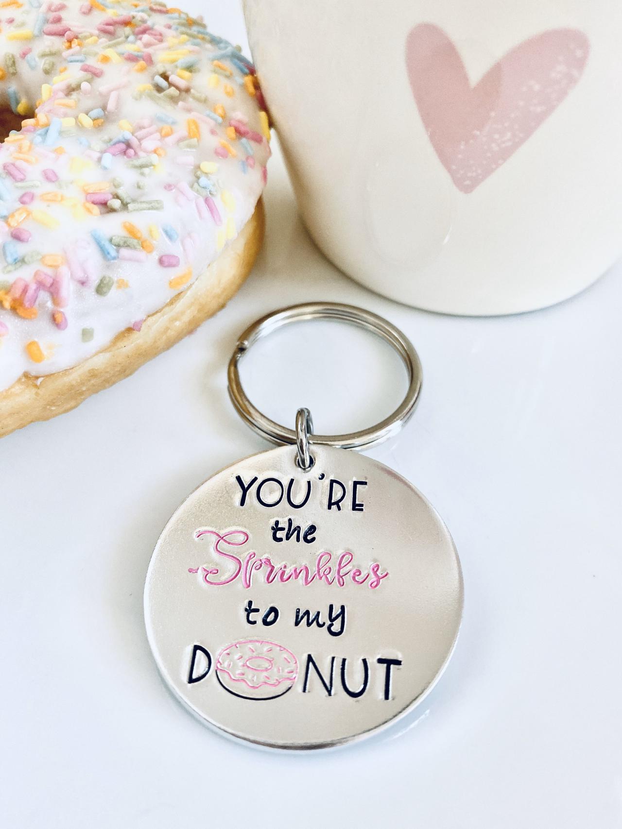 Donut Keyring, Personalised Gift, Friend Gift, Mate Gift, Gift For Her, Mate Gift, Hand Stamped Keychain, Unique Gift, Colleauge