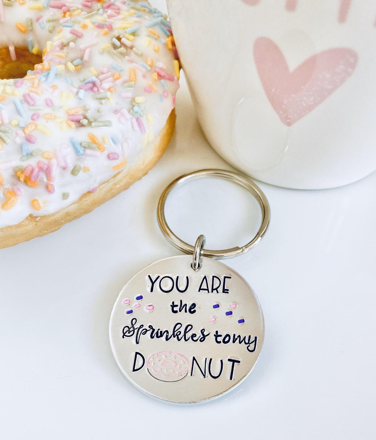 Donut Keyring, Personalised Gift, Best Friend Gift, Mate Gift, Gift for Her, Best Mate Gift, Hand Stamped Keychain, Unique Gift, Colleauge