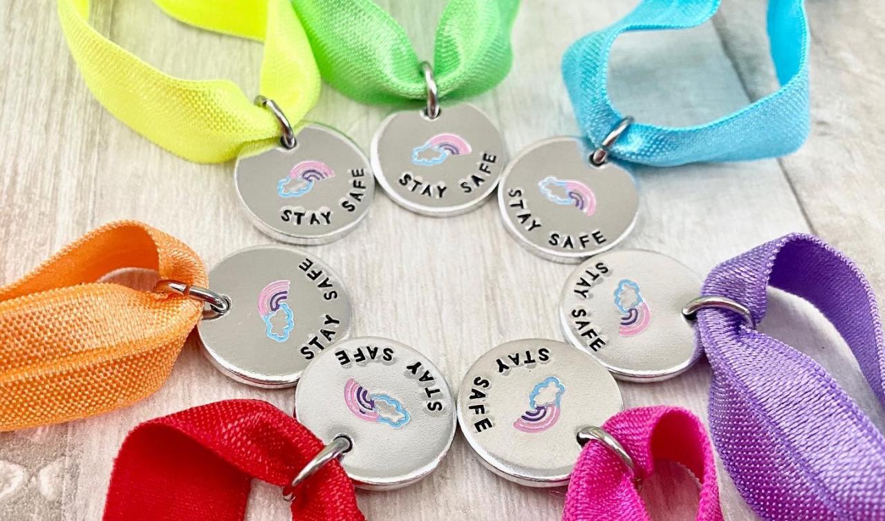 Stay Safe Rainbow Elasticated Children's Bracelet Jewellery, Missing you Lockdown Gift, Rainbow Gift, Rainbow Bracelet