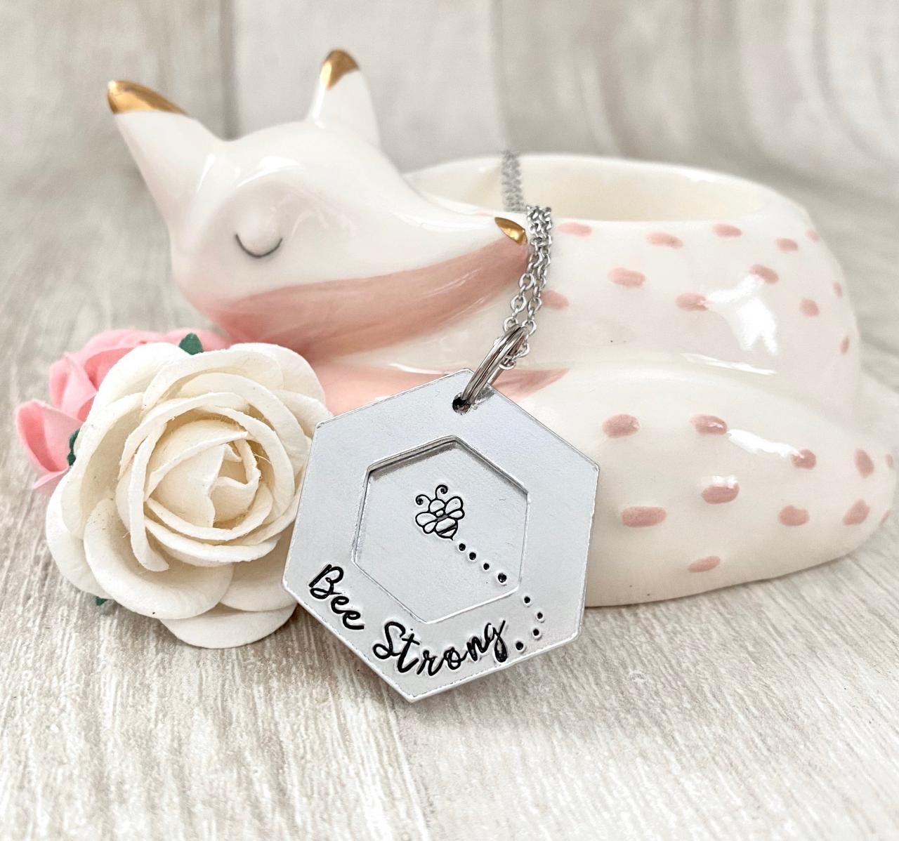 Bee Strong, Bee Necklace, Handstamped Jewellery, Be Yourself, Happy, Kind.