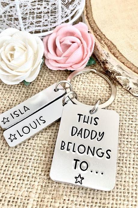 This Daddy Belongs To, Keyring, Hand Stamped, Personalised, For Him, Daddy, Father, Dad, Baby, Fathers Day, Daddy Gift,