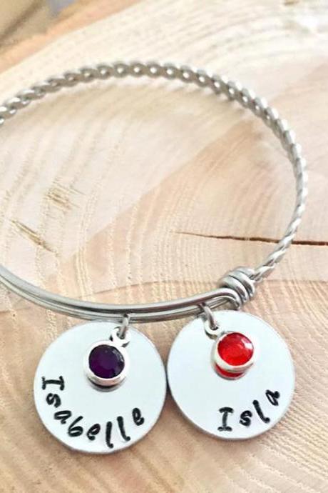 Personalised Bangle, Personalised, Bangle, Bracelet, Custom, Names, Birthstone, Personalised Bracelet, Childrens Names, Mothers Day, For Her
