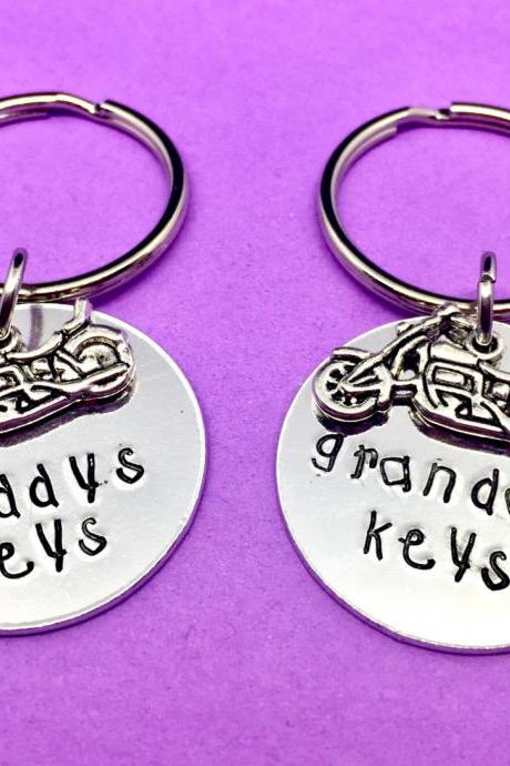 Daddy's Keys, Grandads Keys, Motorbike, Keyring, Keychain, Personalised Keyring, Motorbike Keyring, Hand Stamped, For Him, Biker,