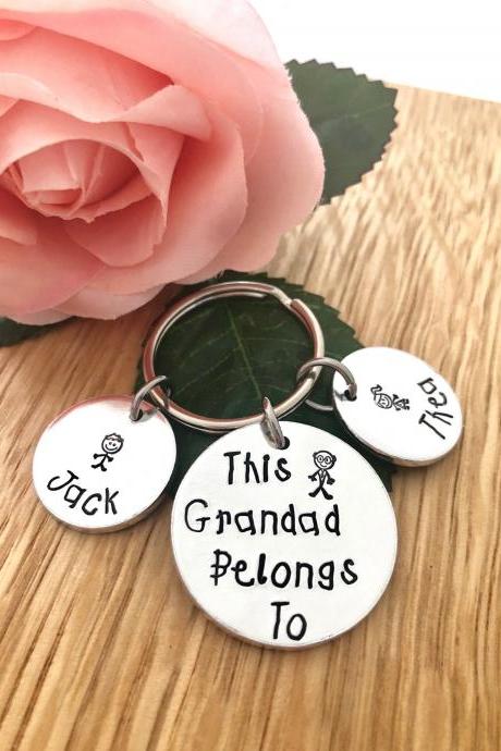 This Grandad Belongs To, Hand stamped, Personalised Keyring, Gift For Him, Gift For Grandad, Gift for Grampy, Fathers Day Gift, Grandpa