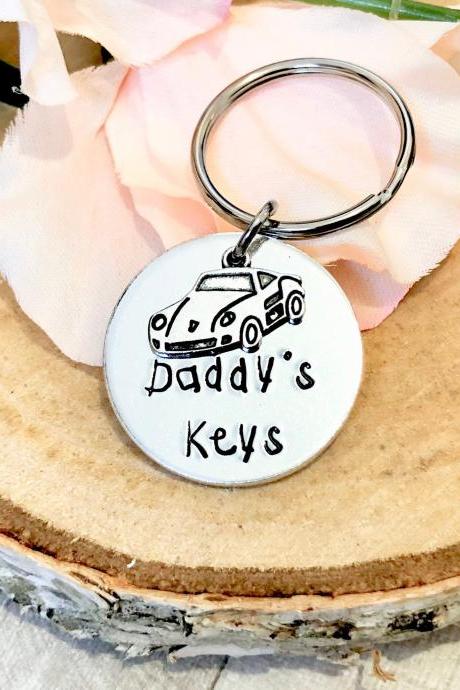 Daddy&amp;amp;#039;s Keys, Grandads Keys, Keychain, Personalised Keyring, Hand Stamped, For Him, Biker, Sports Car, Dads Taxi, Fathers Day,
