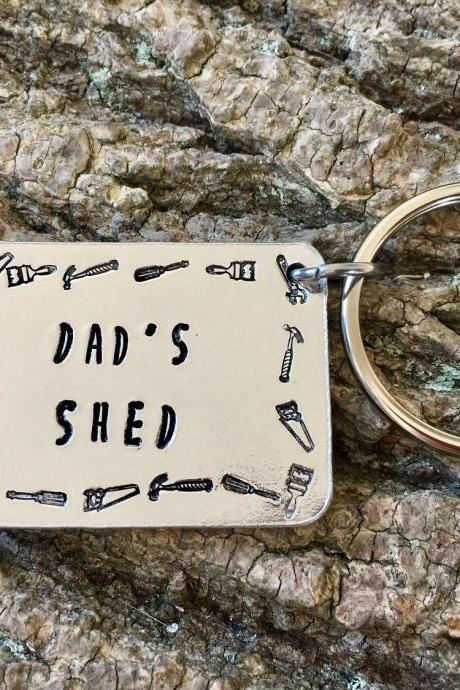 Dads Shed, Shed Keyring, Shed Keys, Gift For Him, Hand Stamped, Personalised Keyring, Personalised Keyring For Him, Fathers Day, Grandad