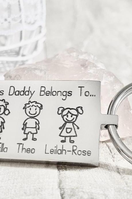 Personalised Gift For Dad For Daddy, Father&amp;amp;#039;s Day, Engraved Gift, Stick Family, Unique Gift, This Daddy Belongs To, Birthday,