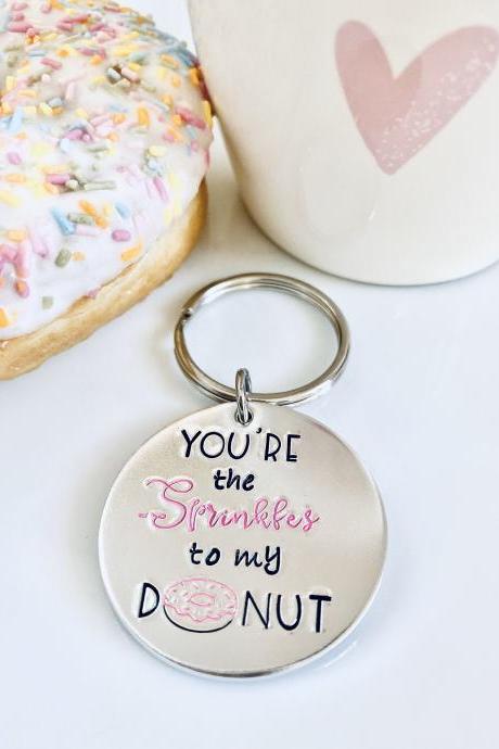 Donut Keyring, Personalised Gift, Best Friend Gift, Mate Gift, Gift for Her, Best Mate Gift, Hand Stamped Keychain, Unique Gift, Colleauge