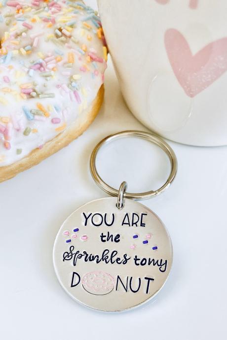 Donut Keyring, Personalised Gift, Best Friend Gift, Mate Gift, Gift For Her, Best Mate Gift, Hand Stamped Keychain, Unique Gift, Colleauge