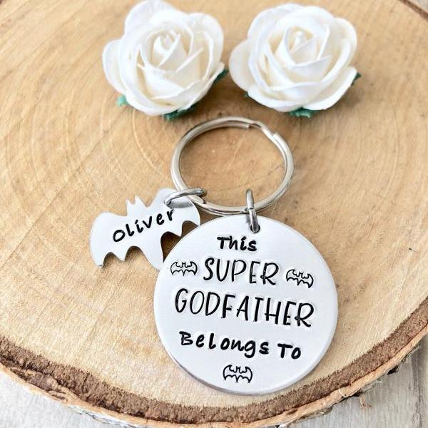 Godfather Gift, Gift for Godfather, Gift for Guardian, Keyring, Hand Stamped, Hero, Personalised, For Him, Godfather, Christening Gift,