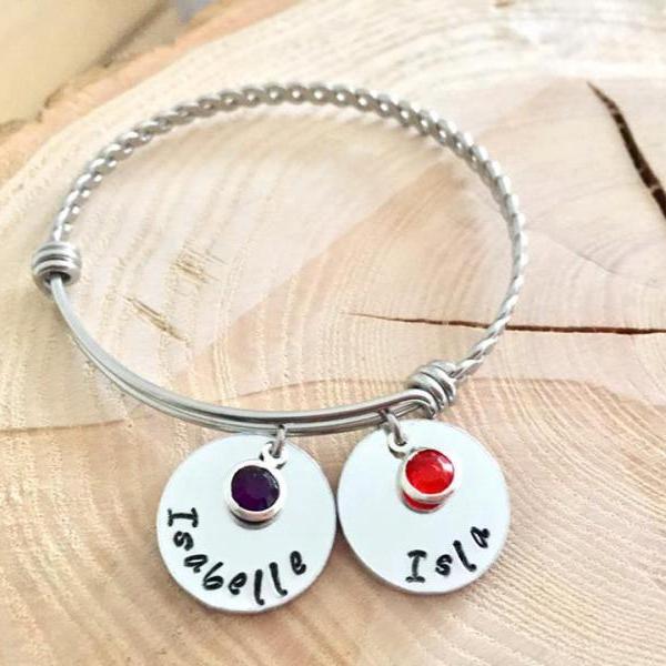 Personalised Bangle, Personalised, Bangle, Bracelet, Custom, Names, Birthstone, Personalised Bracelet, Childrens Names, Mothers Day, For her